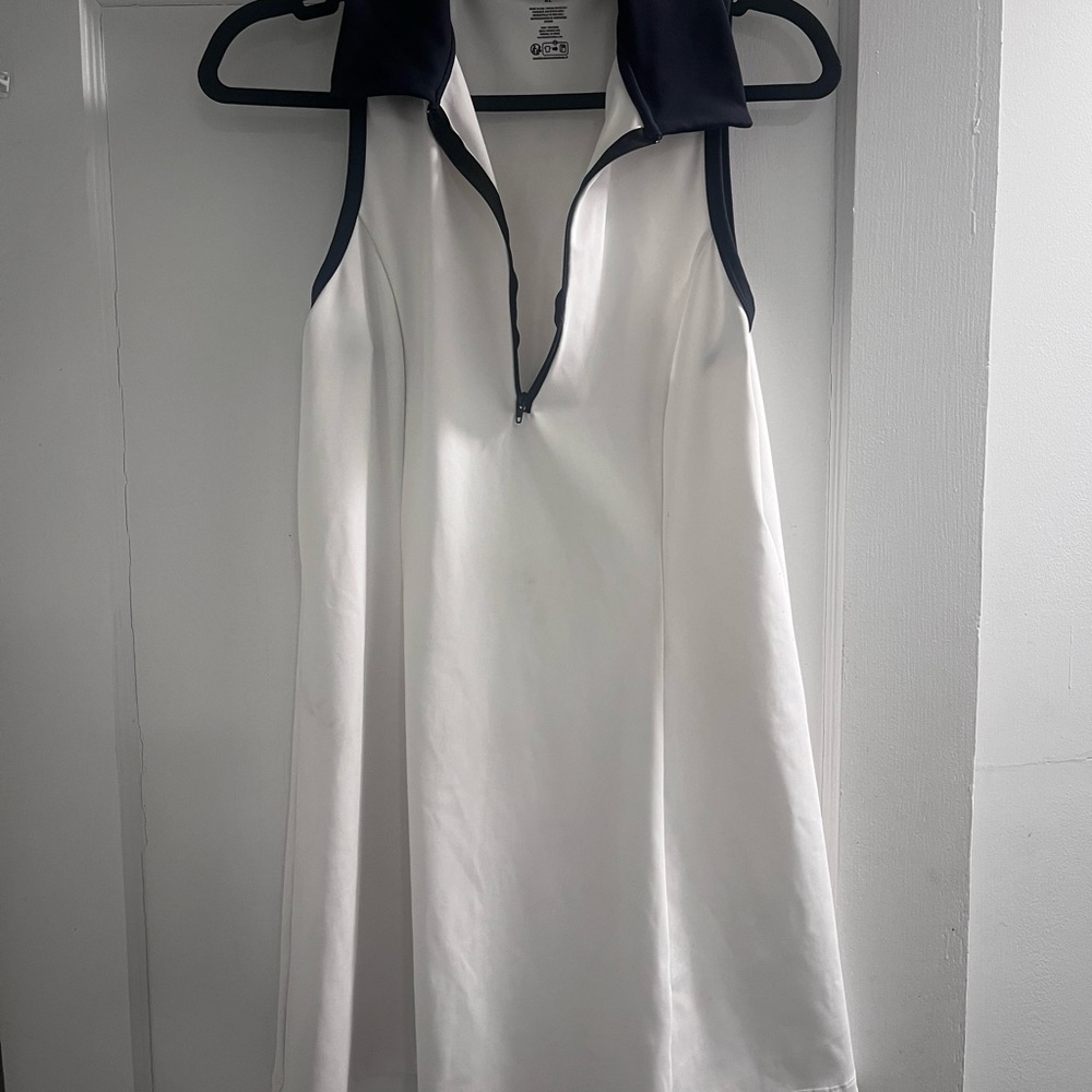 Reformation White Tennis Dress with Black Trim and Collar